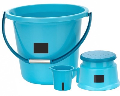 AVAIKSA New Standard Plastic Round Bucket (16 L) & Stool & Mug (1 L) Set Of 3 ( Blue ) 16 L Plastic Bucket(Blue)