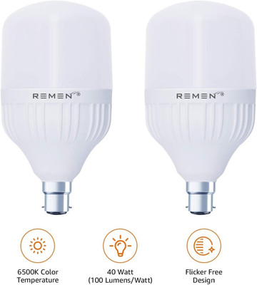 REMEN 40 W Basic Standard B22 D LED Bulb(White, Pack of 2)