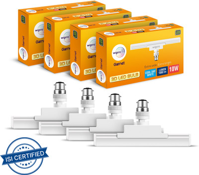Wipro 10 W Basic T-Bulb B22 LED Bulb(White, Pack of 4)