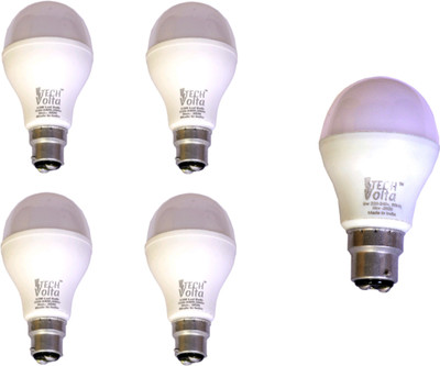 Techvolta 9 W, 12 W Basic Round B22 LED Bulb(White, Pack of 5)