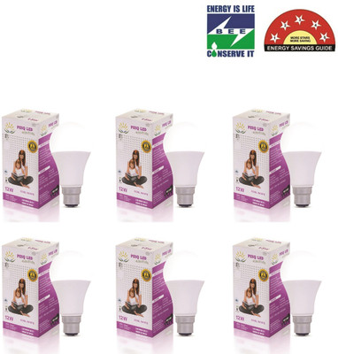 PESQ 12 W Basic Round B22 LED Bulb(White, Pack of 6)