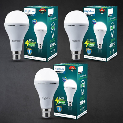 Highlee 12 W Inverter Round B22 Inverter Bulb(White, Pack of 3)