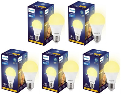 PHILIPS 14 W Basic Round E27 LED Bulb(Yellow, Pack of 5)