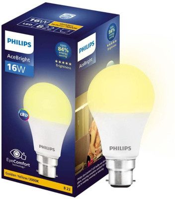 PHILIPS 16 W Basic Round B22 LED Bulb(Yellow)