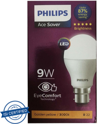 PHILIPS 9 W Basic Round B22 LED Bulb(Yellow, Pack of 4)