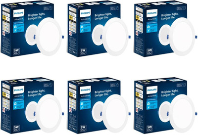 PHILIPS Astra Sleek 5-watt Round Recessed LED Downlighter Cut Out: 3 inch, Cool Day, 6Pc Ceiling Light Ceiling Lamp(White)