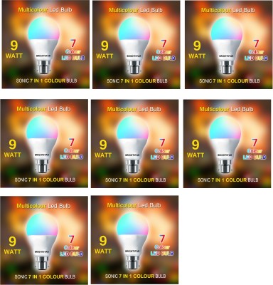 Brightstar 9 W Round B22 LED Bulb(Red, Green, Pink, White, Blue, Yellow, Multicolor, Pack of 8)