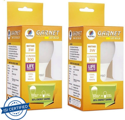 Wipro 3 W Basic Standard E27 LED Bulb(White, Pack of 2)
