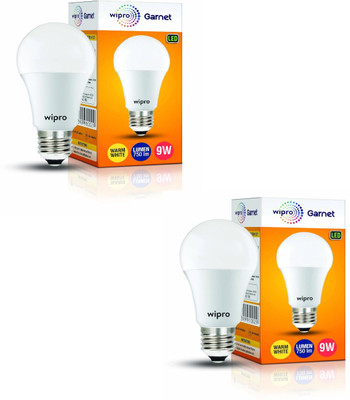 Wipro 9 W Basic Standard E27 LED Bulb(Yellow, Pack of 2)