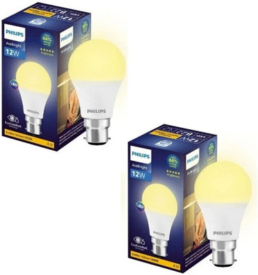 PHILIPS 12 W Basic Round B22 LED Bulb(Yellow, Pack of 2)