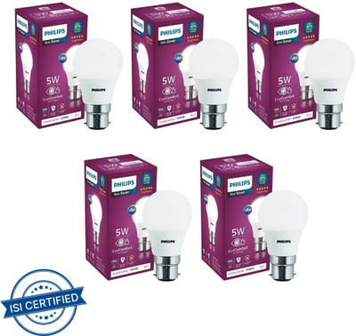 PHILIPS 5 W Standard B22 LED Bulb(White, Pack of 5)