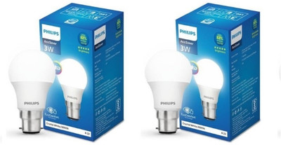 PHILIPS 3 W Basic Round B22 LED Bulb(White, Pack of 2)