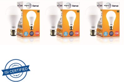 Wipro 15 W Standard B22 LED Bulb(White, Pack of 3)