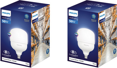 PHILIPS 50 W Basic Round B22 LED Bulb(White, Pack of 2)