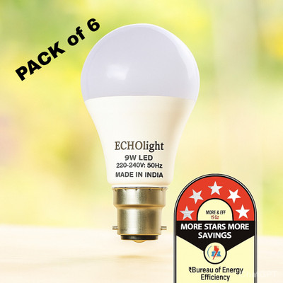 ECHOlight 9 W Basic Round B22 LED Bulb(White, Pack of 6)