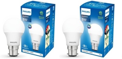 PHILIPS 5 W Round B22 LED Bulb(White, Pack of 2)