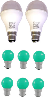 Techvolta 12 W, 0.5 W Basic Round B22 LED Bulb(White, Pack of 8)