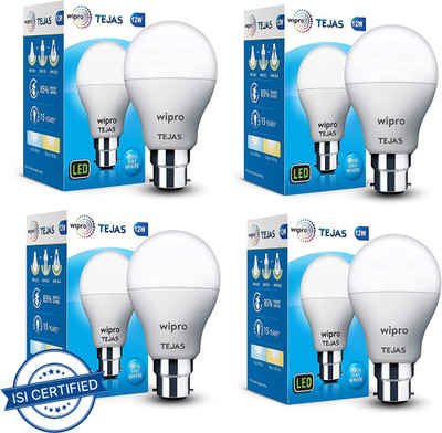Wipro 12 W Basic Standard B22 LED Bulb(White, Pack of 4)