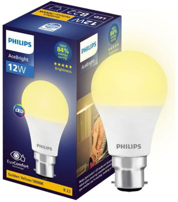 PHILIPS 12 W Basic Round B22 LED Bulb(Yellow)
