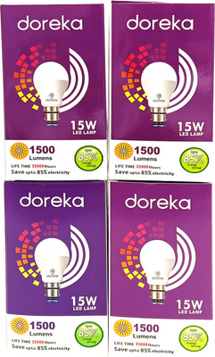 Doreka 15 W Basic Round B22 LED Bulb(White, Pack of 4)