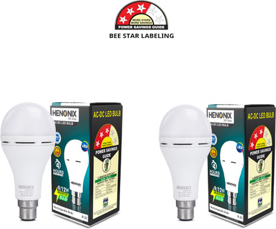 HENONIX 12 W Inverter Round B22 Inverter Bulb(White, Pack of 2)