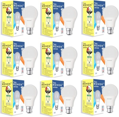 REMEN 5 W Standard B22 LED Bulb(White, Pack of 9)