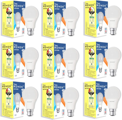 REMEN 5 W Standard B22 LED Bulb(White, Pack of 9)