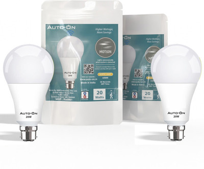 auto-on 20 W Motion Sensor Round B22 LED Bulb(White, Pack of 2)