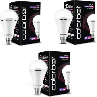 Colorbot 10 W Inverter Round B22 D Inverter Bulb(White, Pack of 3)