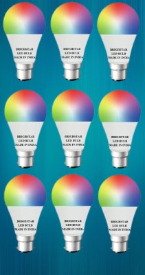 Brightstar 10 W Round B22 LED Bulb(Red, Green, Pink, White, Blue, Yellow, Multicolor, Pack of 9)