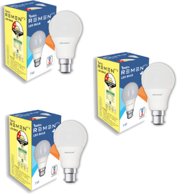 REMEN 7 W Basic Standard B22 LED Bulb(White, Pack of 3)