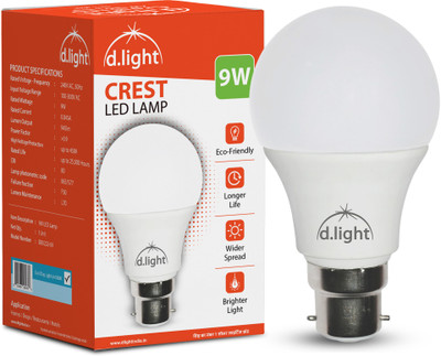 d.light 9 W Basic Standard B22 LED Bulb(White, Pack of 2)