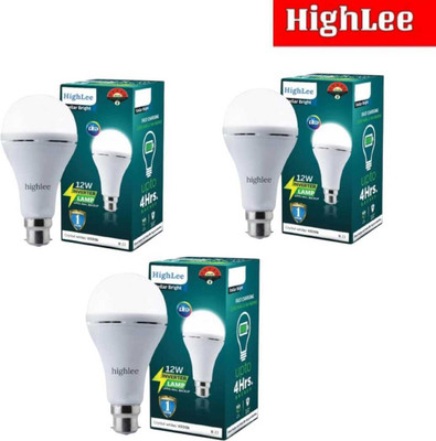 Highlee 12 W Inverter Round B22 Inverter Bulb(White, Pack of 3)