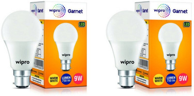 Wipro 9 W Basic Standard B22 LED Bulb(Yellow, Pack of 2)