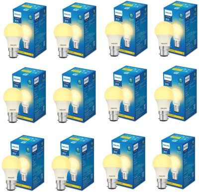 PHILIPS 3 W Basic Round B22 LED Bulb(Yellow, Pack of 12)