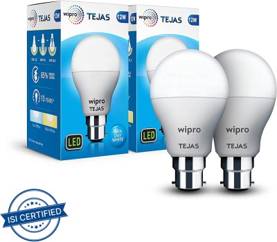 Wipro 12 W Standard B22 LED Bulb(White, Pack of 2)