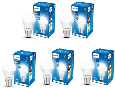 PHILIPS 5 W Basic Round B22 LED Bulb(White, Pack of 5)