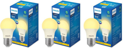 PHILIPS 5 W Basic Round E27 LED Bulb(Yellow, Pack of 3)