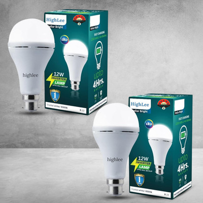 Highlee 12 W Inverter Round B22 LED Bulb(White, Pack of 2)