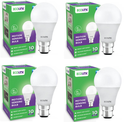 EcoLink 10 W Motion Sensor Round B22 LED Bulb(White, Pack of 4)