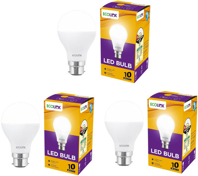 EcoLink 10 W Basic Standard B22 LED Bulb(White, Pack of 3)