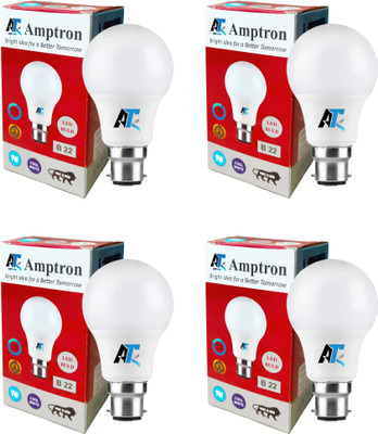 Amptron 9 W Eye Safety Compliance Round B22 LED Bulb(White, Pack of 4)