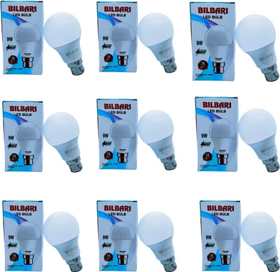 Bilbari 9 W Basic Round B22 LED Bulb(White, Pack of 9)