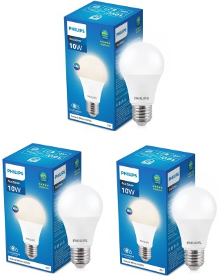 PHILIPS 10 W Standard E27 LED Bulb(White, Pack of 3)