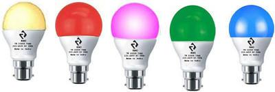 rino 7 W Basic Standard B22 LED Bulb(Multicolor, Pack of 5)