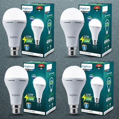 Highlee 12 W Inverter Round B22 Inverter Bulb(White, Pack of 4)