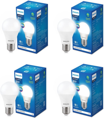 PHILIPS 3 W Basic Round E27 LED Bulb(White, Pack of 4)