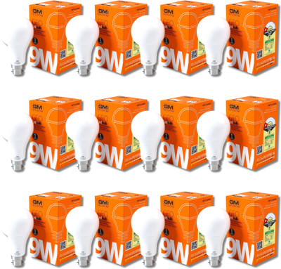 GM Modular 9 W Basic Standard B22 LED Bulb(White, Pack of 12)