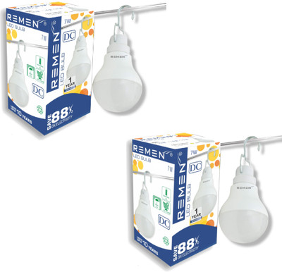 REMEN 7 W Basic Round LED Bulb(White, Pack of 2)