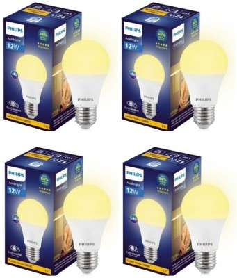 PHILIPS 12 W Round E27 LED Bulb(Yellow, Pack of 4)
